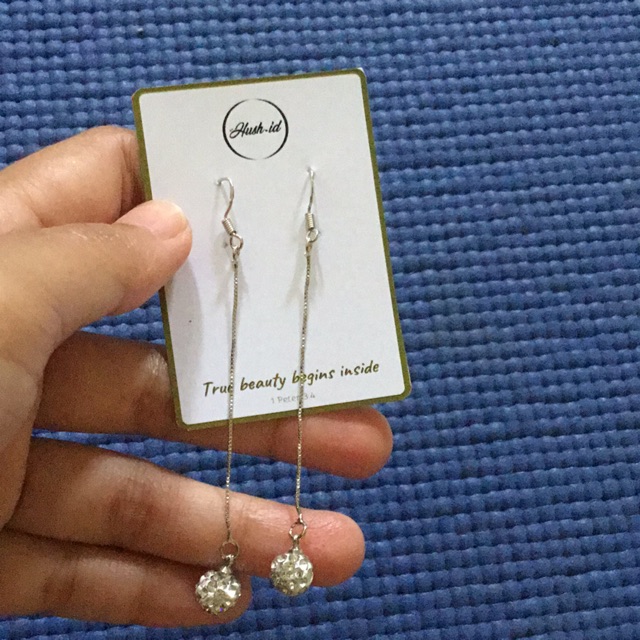 Anting Hooks Gantung/Anting Korea/Anting Pesta Panjang/Anting Silver Bola/Anting Korea Silver