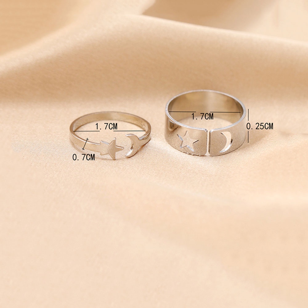 2pcs / Set Cincin Model Terbuka Bahan Metal Desain Geometri / Bulan / Bintang Warna Gold / Silver Untuk Wanita