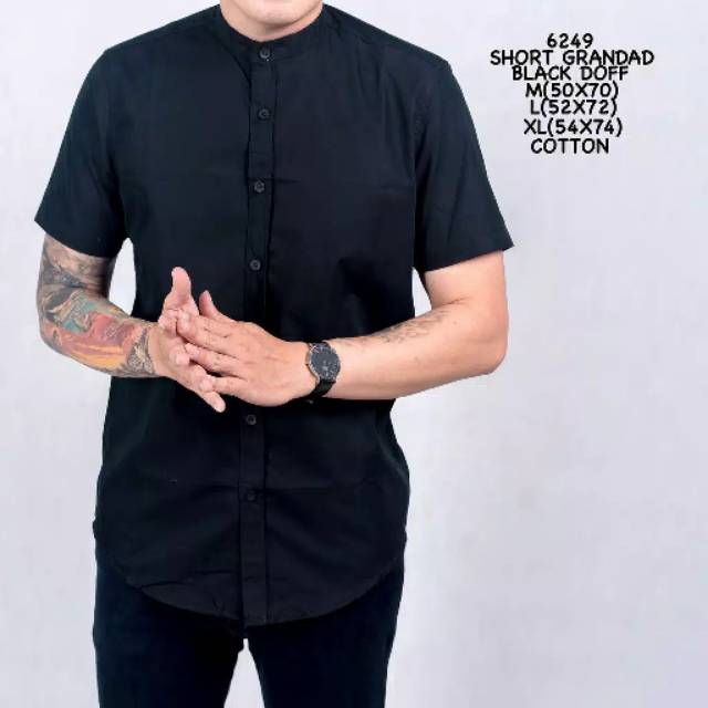 6249 Kemeja Pendek Pria Kerah Shanghai Hitam