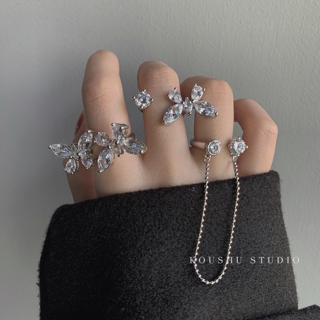 Super mengkilap kristal butterfly ring cahaya mewah minoritas desain pembukaan in Trendi dingin fash