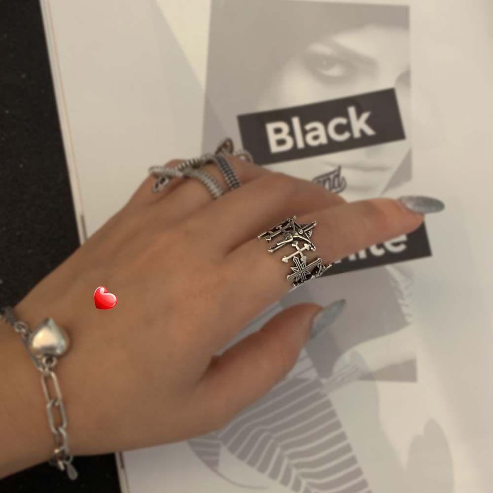 Agustina Wanita Cincin Geometris Hadiah Pesta Untuk Gadis Punk Cinta Dan Penebusan Salib Yesus Hip Hop Korea Jari Rings