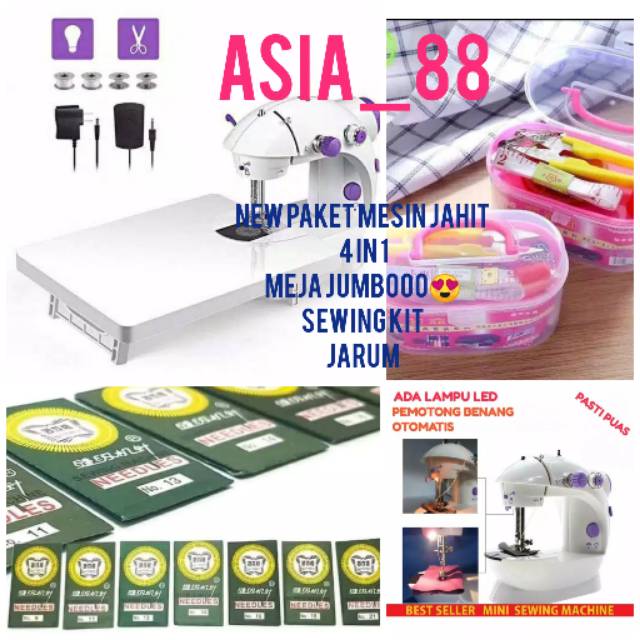 New PAKET  SUPERRR JUMBO Mesin Jahit Mini Portable FREE LAMPU+Meja JUMBO+Sewing Kit Jumbo  +Jarum