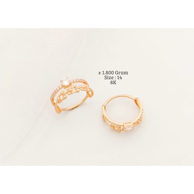 Cincin fashion tumpuk solitaire model rantai kadar 375 8karat