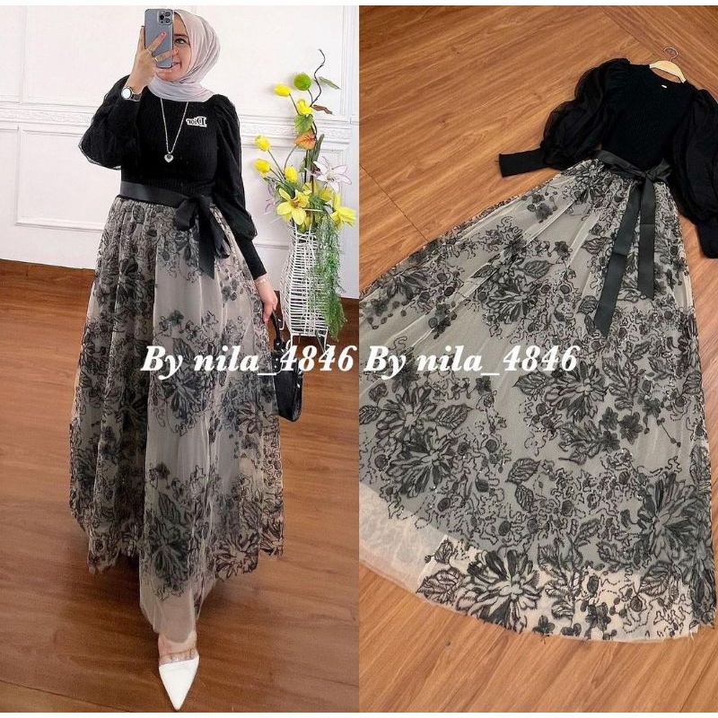 Dress nabila queen // dress import rajut mix tile // dress pesta // dress spora