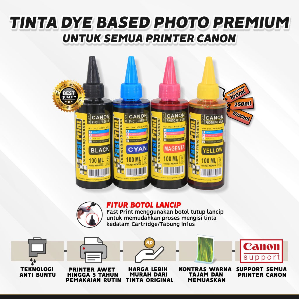 PROMO Spesial Tinta Photo Premium 1 Set 4 Warna 100 ML Plus HVS F4