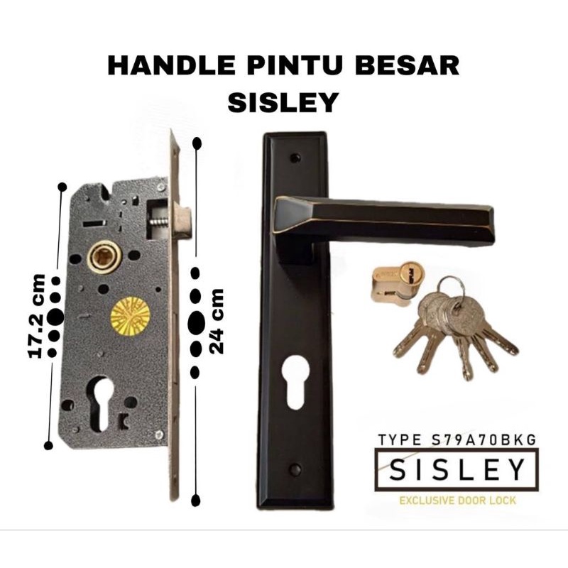 Kunci Pintu Besar Sisley Hitam Type : S79A70BKGMaterial : Babet1 Set Berisi 1 pasang Handle Pintu , 