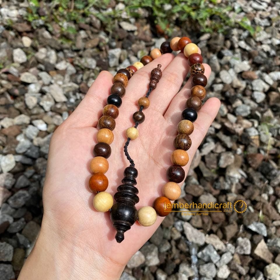 Tasbih KOMBINASI 9 Kayu Bertuah 8mm dan 10mm|  Tasbih Kayu Kombinasi Bersertifikat dan Box Premium