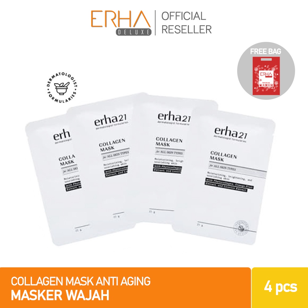 ERHA Masker Wajah Kolagen Collagen Mask 4 Pcs - Anti Aging Phytocollagen, Orange Fruit Extract