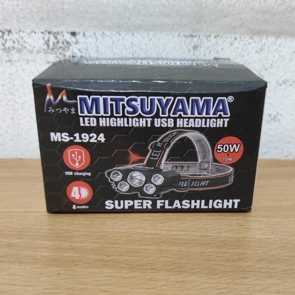 COD SENTER KEPALA MITSUYAMA MS 1924/HEADLIGHT LED USB 50W+10//SENTER KEPALA 5MATA LED 50