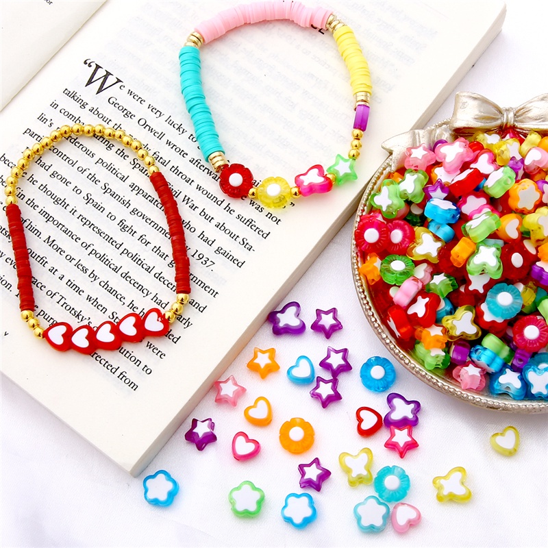 50-80Pcs Beautiful Mixing Color Acrylic Beads for Jewelry Making DIY , Stars, Flowers, Butterflies, Heart Shapes