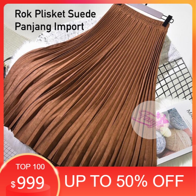 FW R86LG Rok Plisket Suede Panjang London Girl Import | Rok Plisket Bahan Suede Merk London Girl