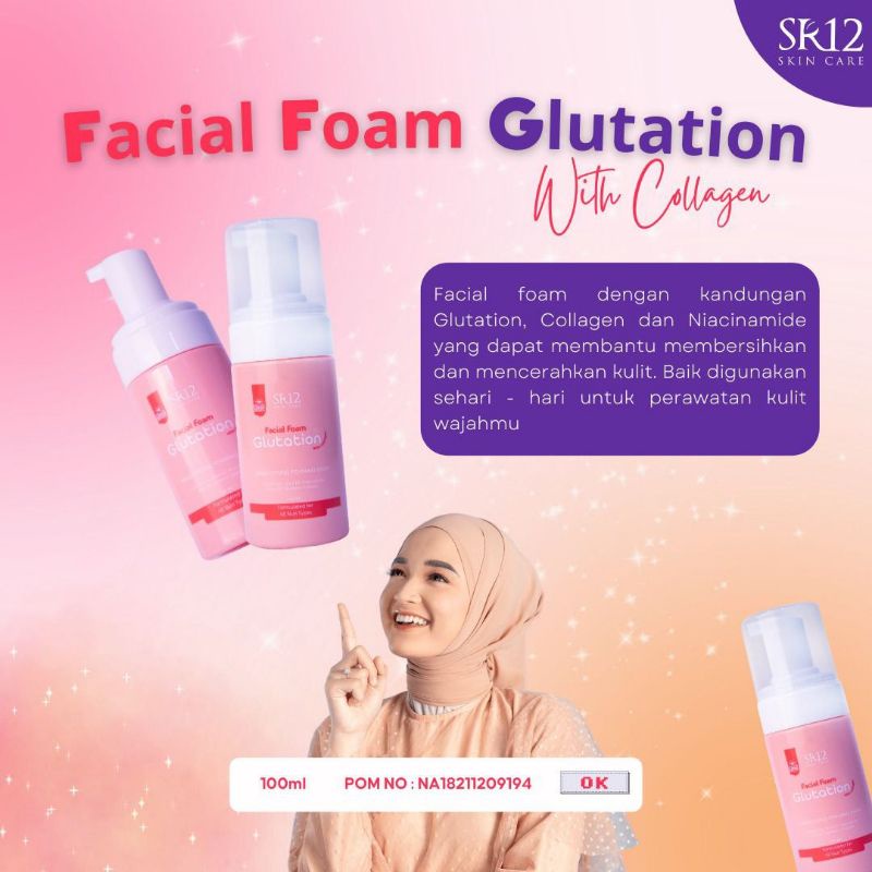 Facial Foam Glutation SR12 - Dengan Collagen &amp; Niacinemide - Mencerahkan Wajah