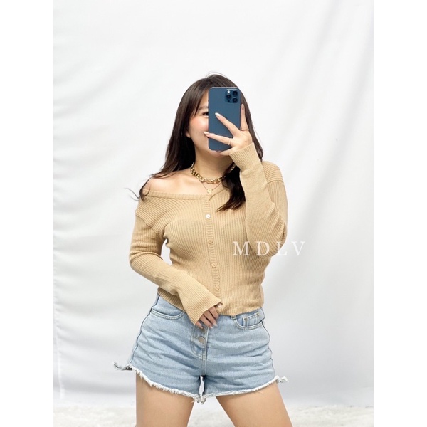 MDLV ~ BAJU RAJUT SABRINA BUTTON PJ // BAJU RAJUT SABRINA LENGAN PANJANG CEWEK // FASHION WANITA