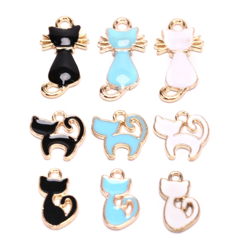 10pcs / set Liontin Enamel Bentuk Kucing Bahan Alloy Untuk Membuat Perhiasan