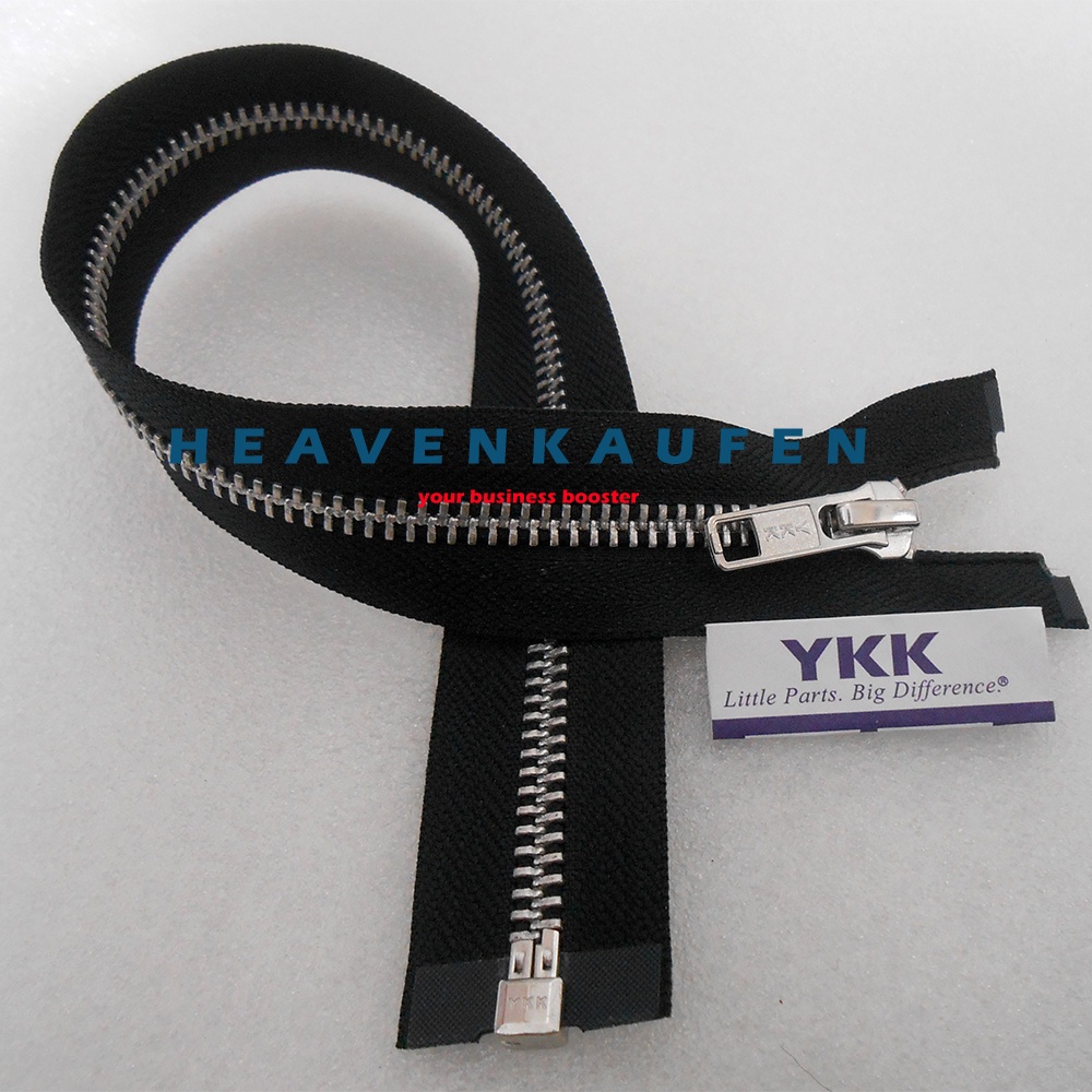 Resleting Zipper YKK Type Gigi Besi Metal 35 cm Atau 14 inch Hitam Silver Open - End Buka - Lepas