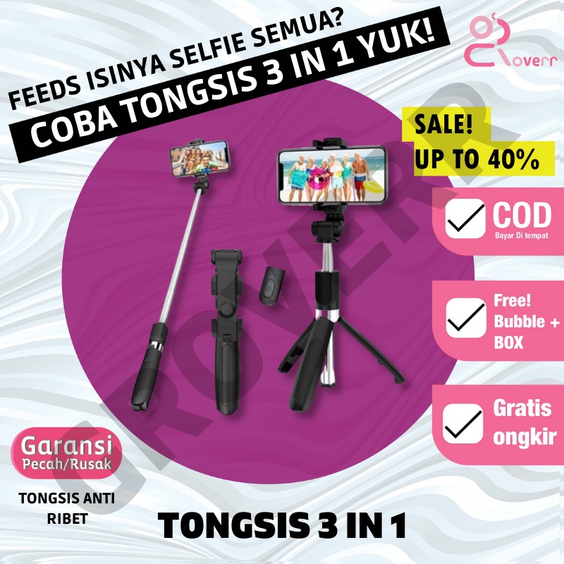 Tongkat Selfie Tongsis Tripod Tripot Hp Handphone Berdiri Wireless Selfie Stick Portable S03 Stand Holder Hp 3 in 1 Remot Remote Control Bluetooth Shutter Ios Android Multi Use Live Stream Selfie Stick Portabel 360 derajat Universal Kamera Dudukan GoPro 5