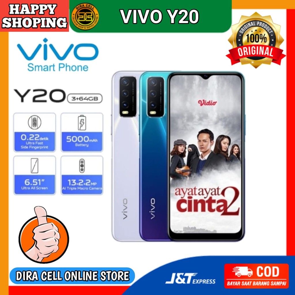 Hp murah VIVO handphone VIVO Y20 RAM 3GB ROM 64GB terbaru garansi resmi 1 tahun