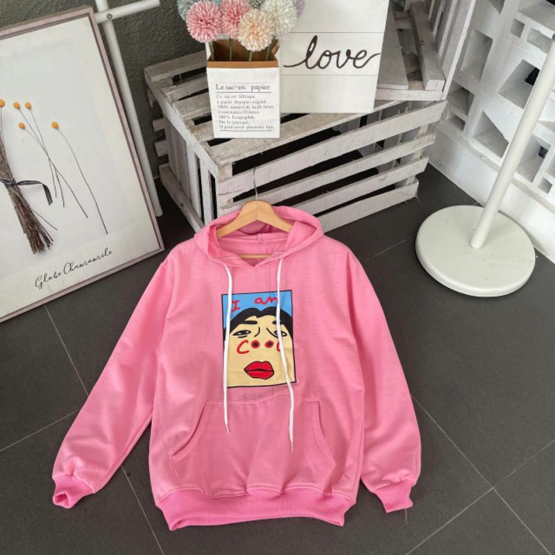 HOODIE COUPLE I AM COOL BAHAN TEBAL/GUDANG FASHION/FASHION WANITA DAN PRIA