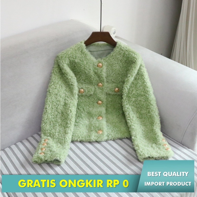 

Blazer WAnita Ngin New Elegan Bulat Leher pendek Kecil Bau Wool Coat Versatile Import
