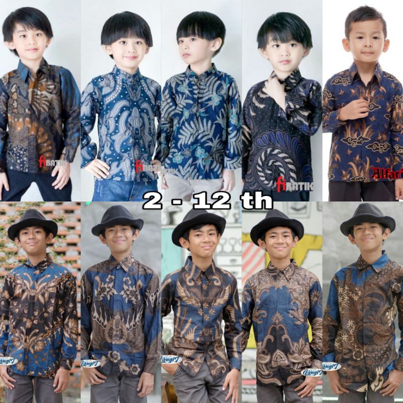 Kemeja Batik Anak Lengan Panjang Warna Biru Navy 2-12th