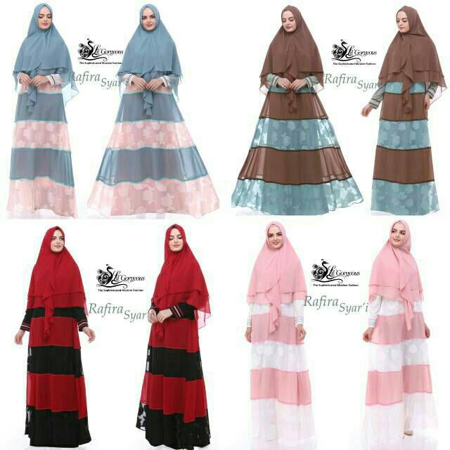 RAFIRA SYARI by LilGorgeous / gamis syari merah hitam pink putih / gamis pesta