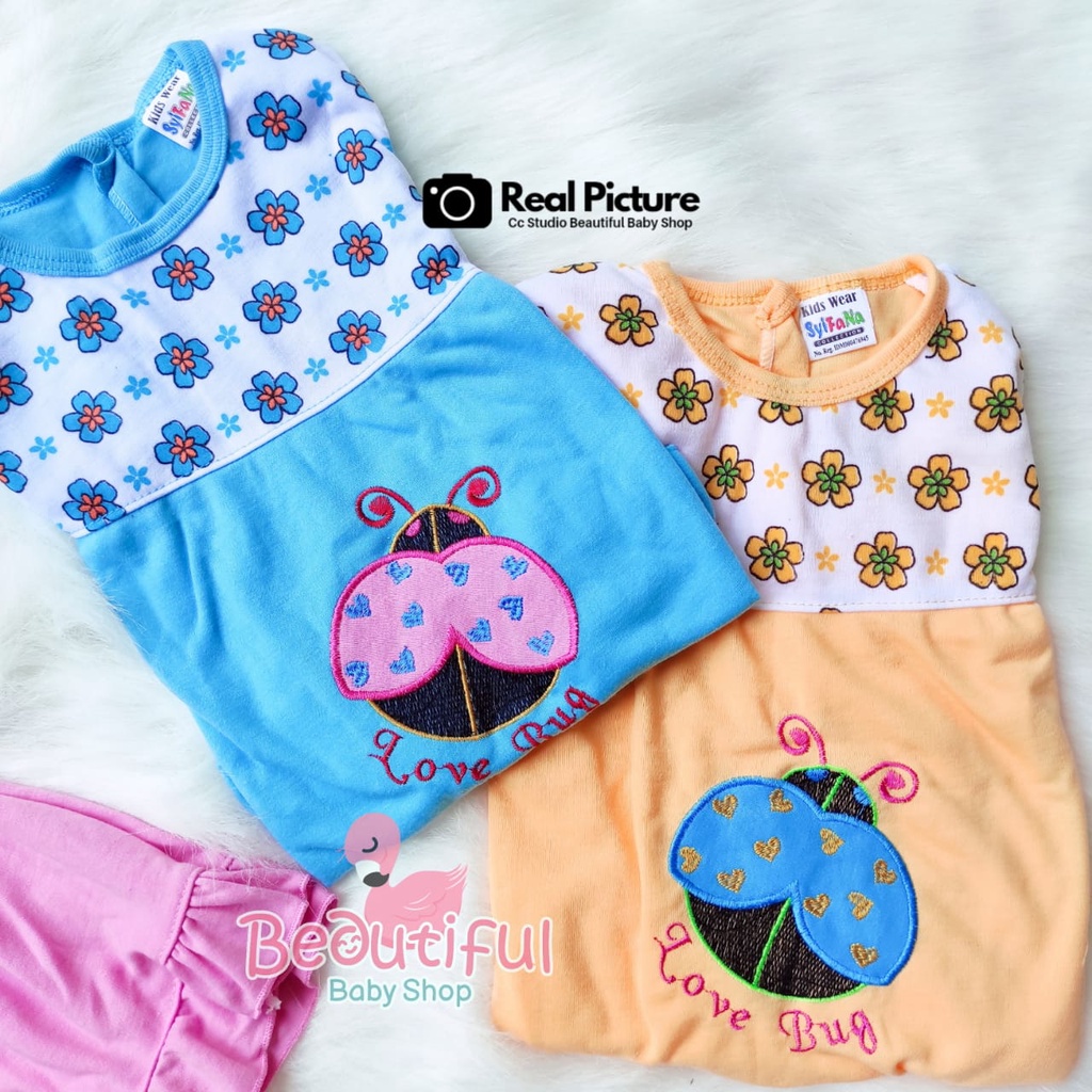 Baby.ou - Setelan Baju Bayi Lengan Panjang Celana Panjang Motif Kumbang / Setelan Piyama Bayi Perempuan 3-12 Bulan / Baju Bayi Perempuan Syifana