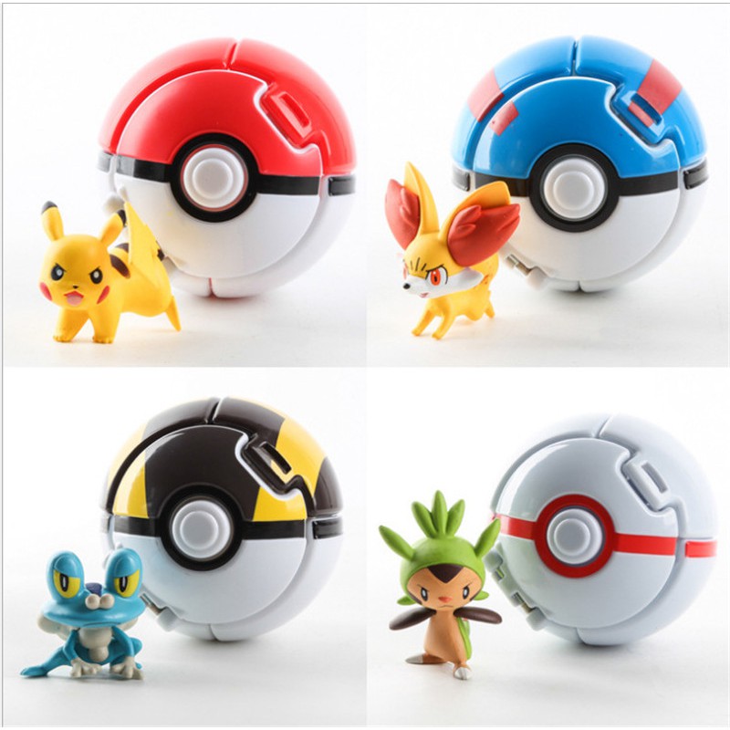 4pcs / set Mainan Pokeball Pokemon Pikachu Minifigure Untuk Koleksi / Hadiah Anak