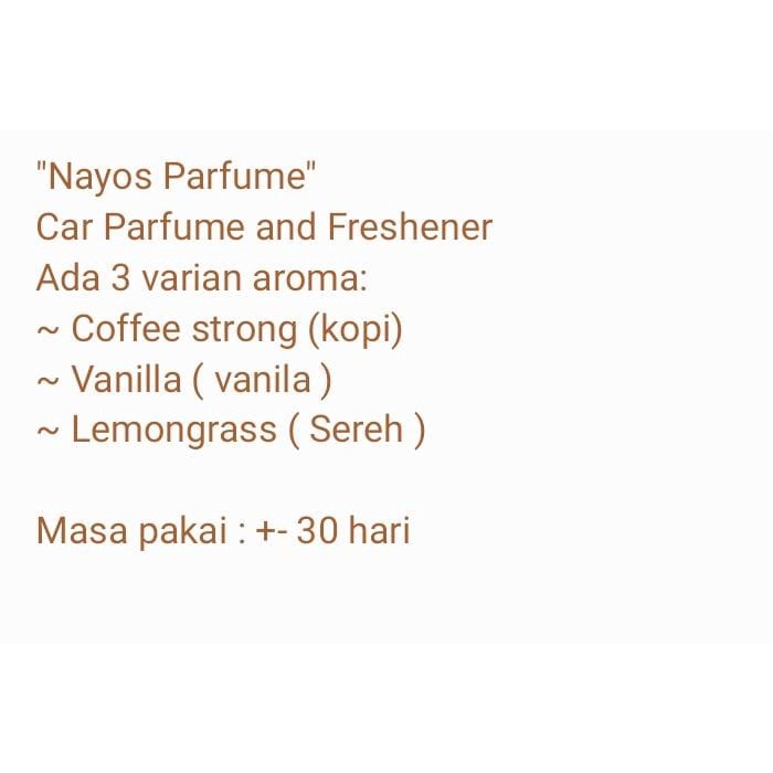 NAYOS parfum mobil dashboard air freshener aroma terapi bisa untuk pengharum ruangan