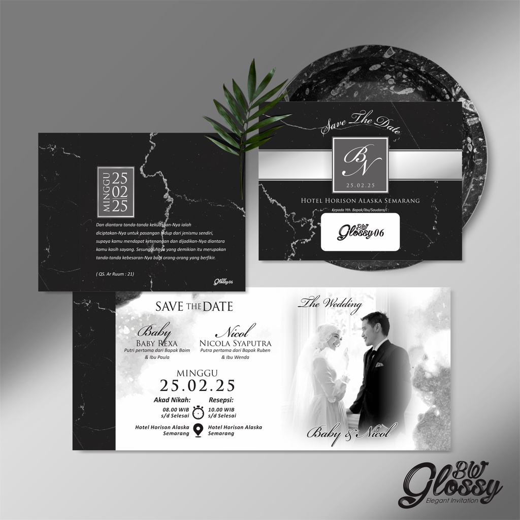 UNDANGAN PERNIKAHAN GLOSSY SIMPLE ELEGANT - UNDANGAN BW GLOSSY 06