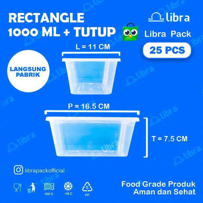 25 PCS KOTAK MAKAN 1000 ML BOX NASI PLASTIK THINWALL / THINWALL
