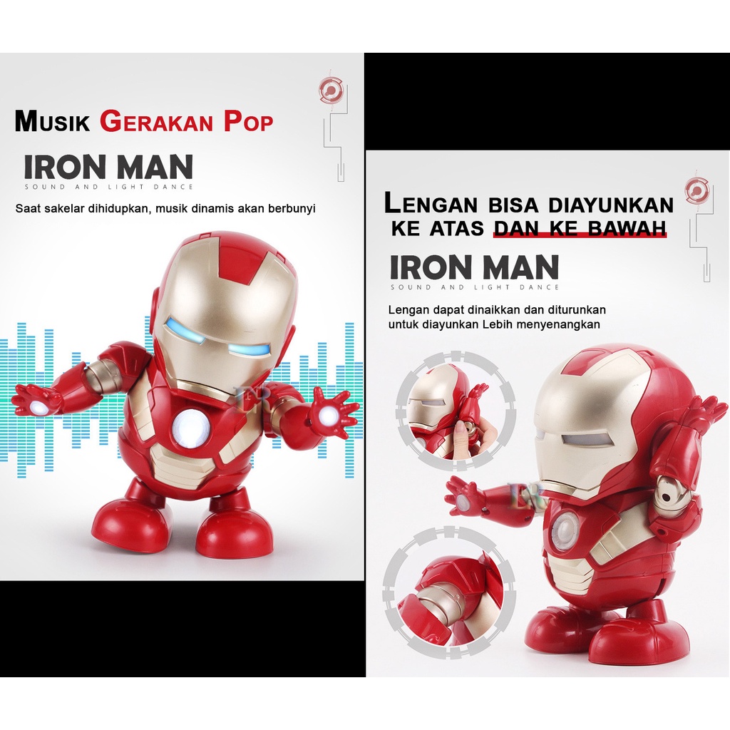 Robot Superhero Transformer Mainan Listrik Bernyanyi dan Menari Karakter Bumblebee dan Iron Man Mask Dance Robot dengan Lampu LED untuk Anak Laki - Laki atau Perempuan