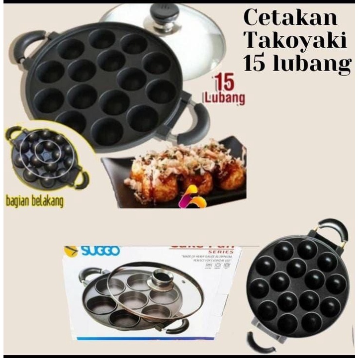 cetakan takoyaki 15 lubang/cetakan dorayaki/cetakan kue cubit teflon