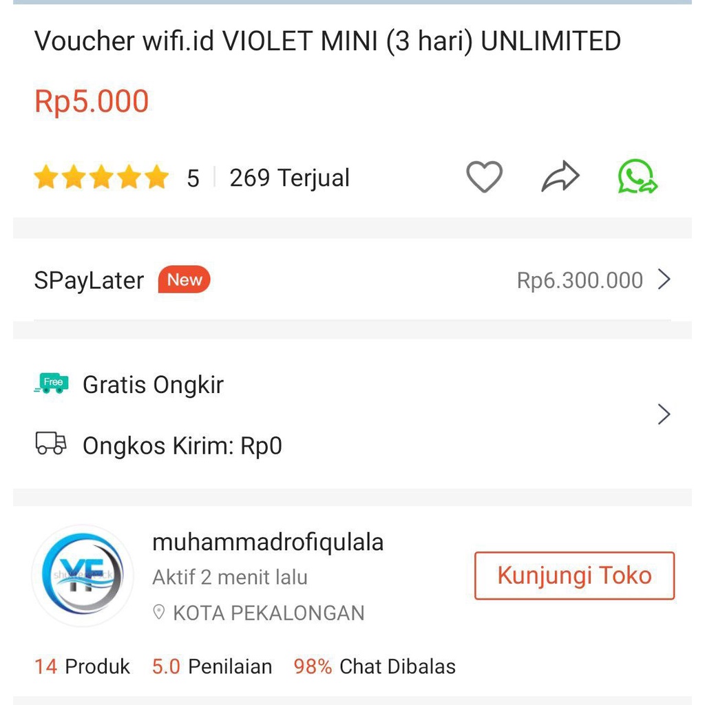 Voucher wifi id VIOLET MINI (3 hari) UNLIMITED tanpa FUP