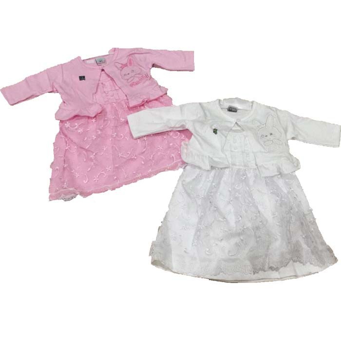 Baju anak Bayi Perempuan 2 3 4 5 6 7 8 9 10 bulan Dress pink putih dres lengan panjang muslim