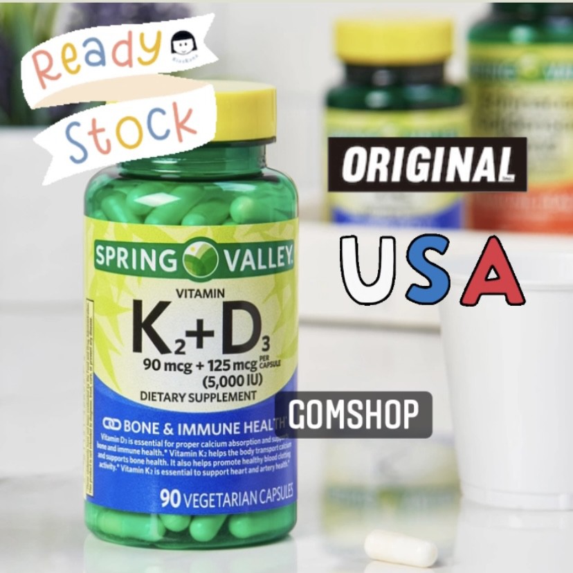SPRING VALLEY K2 90mcg + D3 5000iu 90 Vegetarian Capsule ORIGINAL USA
