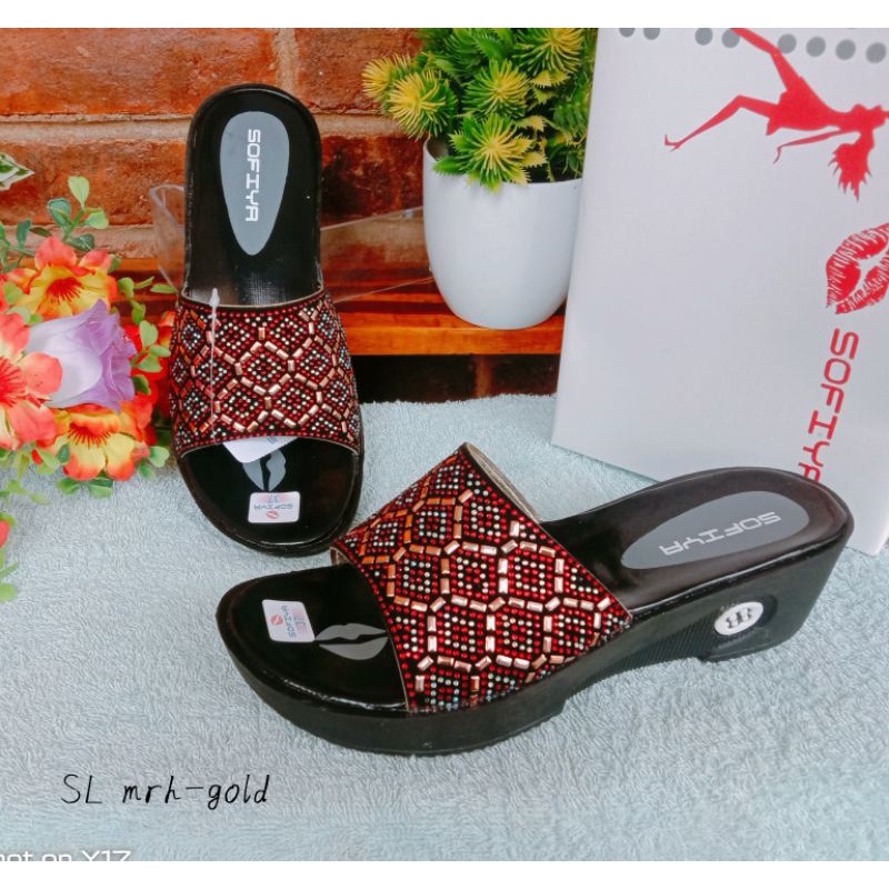 OBRAL wedges calbi merk star hogi hils 3cm dan hils 5cm/sandal cewek murah/wedges murah/wedges terlaris/sandal wedges cewek-Sofiya gold-maron