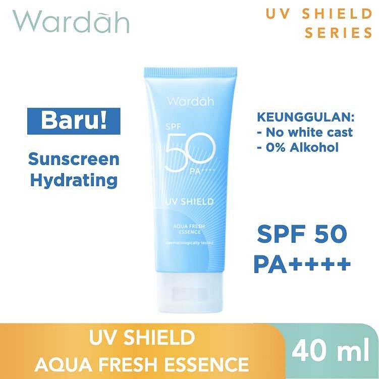 SUNSCREEN WARDAH UV Shield Aqua Fresh Essence SPF 50 PA 30 ml - Menghidraasi 0% Alkohol - Sunscren Wajah Biru Sunblok Sunblock Tabir Surya BPOM Skincare Halal