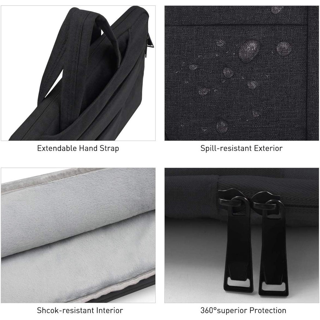 Tas Laptop 14inch Softcase Sleeve Macbook Pocket Handstrap Waterproof - Black