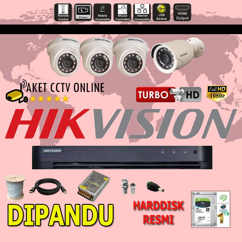 Paket CCTV Hikvision Turbo HD ( 4 Channel ) Kamera Lengkap