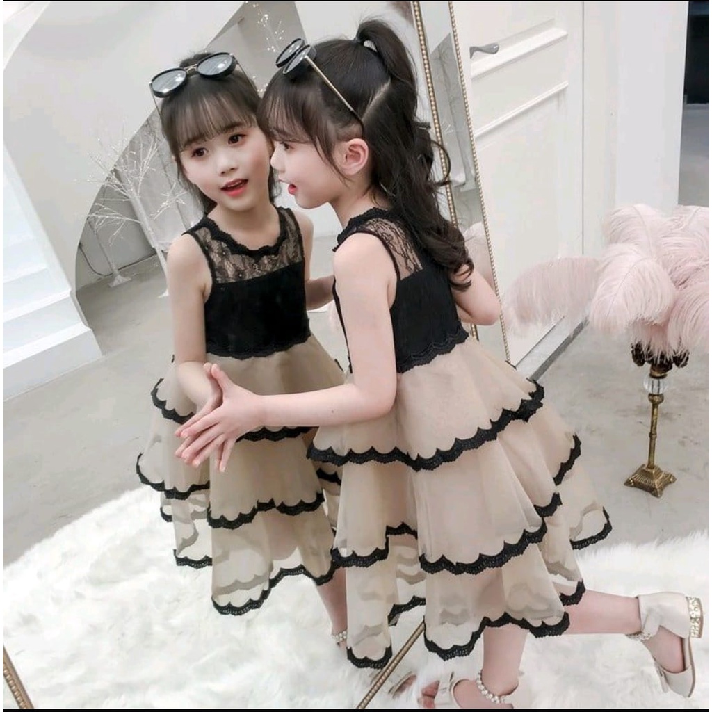 RECCA DRESS KIDS / CREAM / PUTIH / UMUR 7-10 TH/KOREA / DRESS PESTA / TERLARIS / TERBARU
