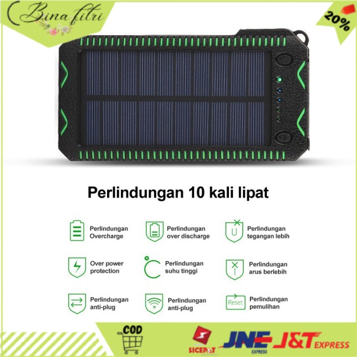 COD PowerBank Solar Surya Traveling Survival Waterproof Led 15000 Mah Ori BNA