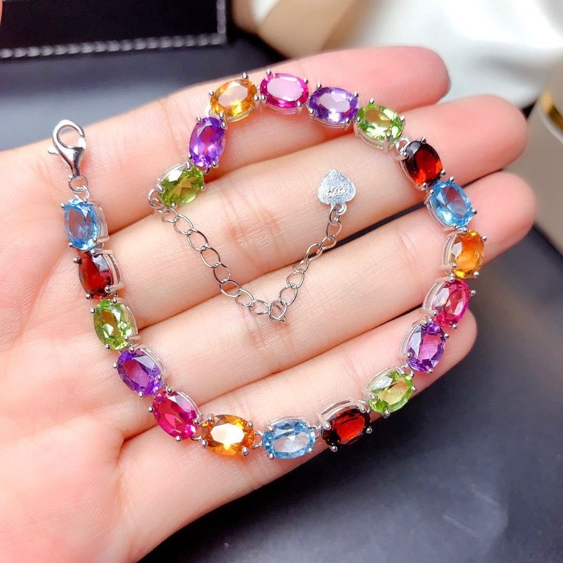 [Ready Stock]Fashion Personality Inlaid Colored Gemstone Bracelet Full Diamond Bracelet