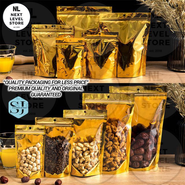 Full Gold Aluminium Standing Pouch 10x18+3cm Ziplock Premium Packaging