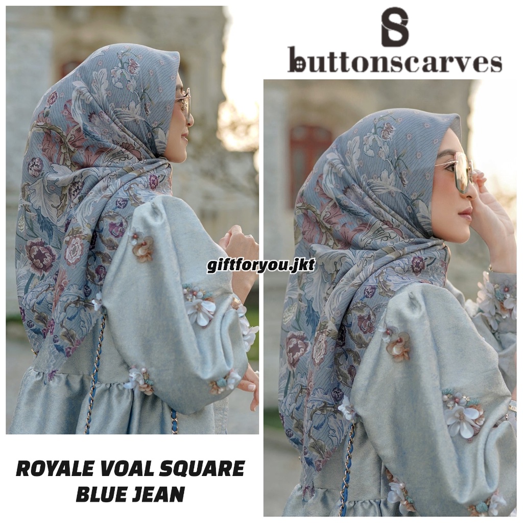 Buttonscarves Royale Voal Square / XL Blue Jean Original Kerudung Hijab Segi Empat Premium