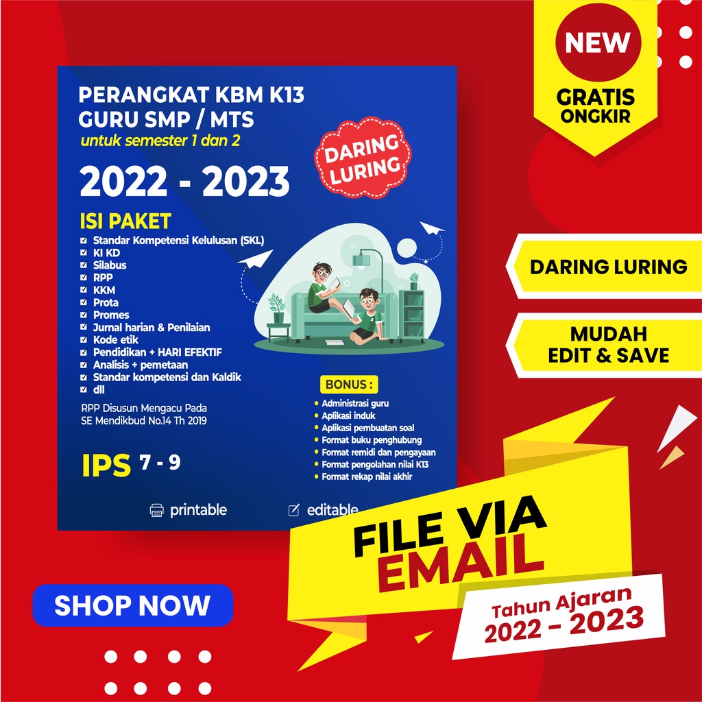 PERANGKAT PEMBELAJARAN K13 RPP IPS SMP 1 LEMBAR KELAS 7, 8, 9 REVISI 2022 DARING DAN LURING (TAHUN A