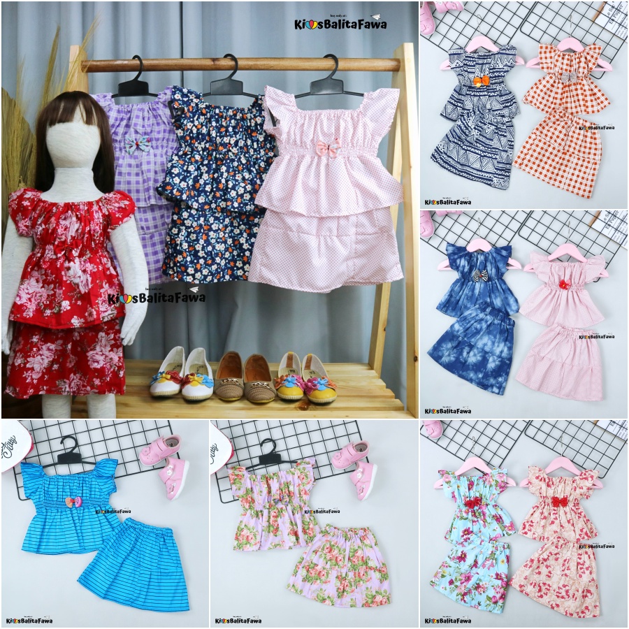 Kirana Set uk Bayi 3-18 Bulan / Setelan Rok Baby Perempuan Import Atasan Bawahan Lengan Pendek Pakaian Cewek