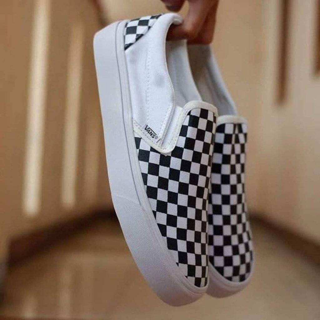 Promo Sepatu Slip On Checkerboard Catur Slipon Stockholm Black White - ready stock Bisa Bayar Di Tempat