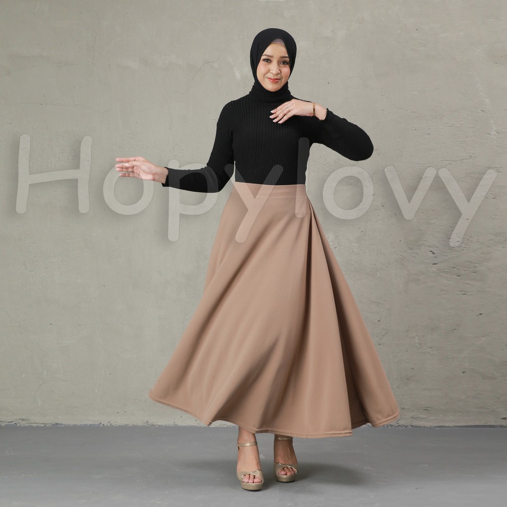 HOPYLOVY Rok Wanita Waffle Maxi Skirt Model Mayung