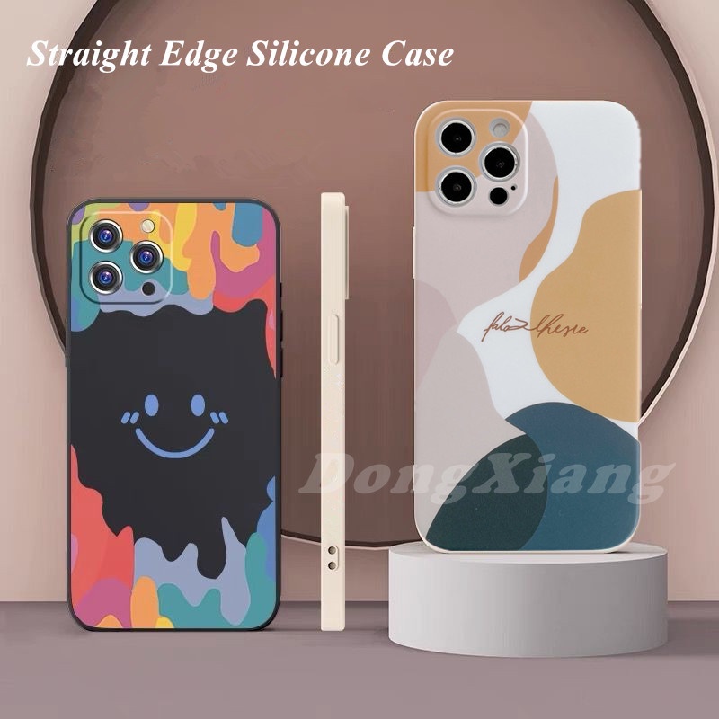 Casing iPhone 13 Pro Max iPhone13 iPhone 12 iPhone11 iPhoneXR XS iPhone6 6S 7 8 Plus INS Fashion Trend Morandi Abstract Smiley Soft Silicone Case