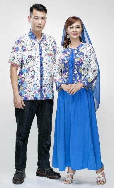 BATIK COUPLE SARIMBIT KELUARGA ANAK TERBARU JUMBO KEKINIAN MURAH PASANGAN KEBAYA AZIZAH GENTONG BIRU